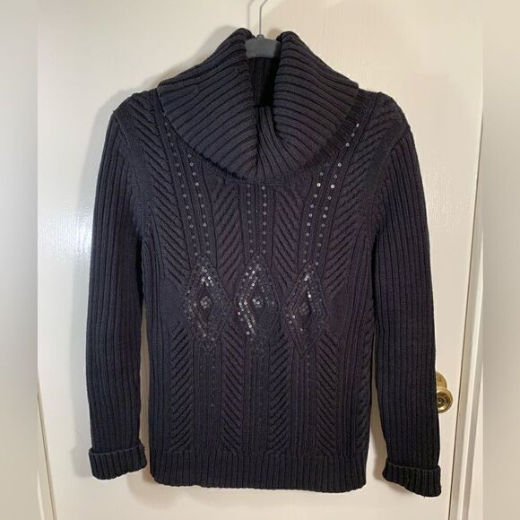 Talbots EUC black sequin turtleneck sweater Size small - Picture 1 of 5